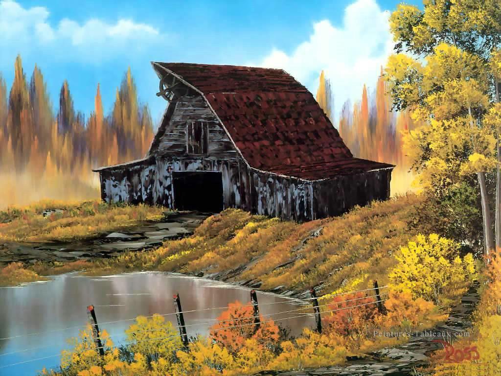 grange rustique Bob Ross freehand paysages Peintures à l'huile